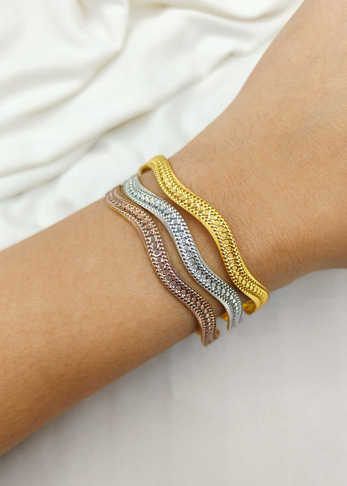 1 Gram Gold Try Color Wave Design Fixed Bangles (3Pcs)