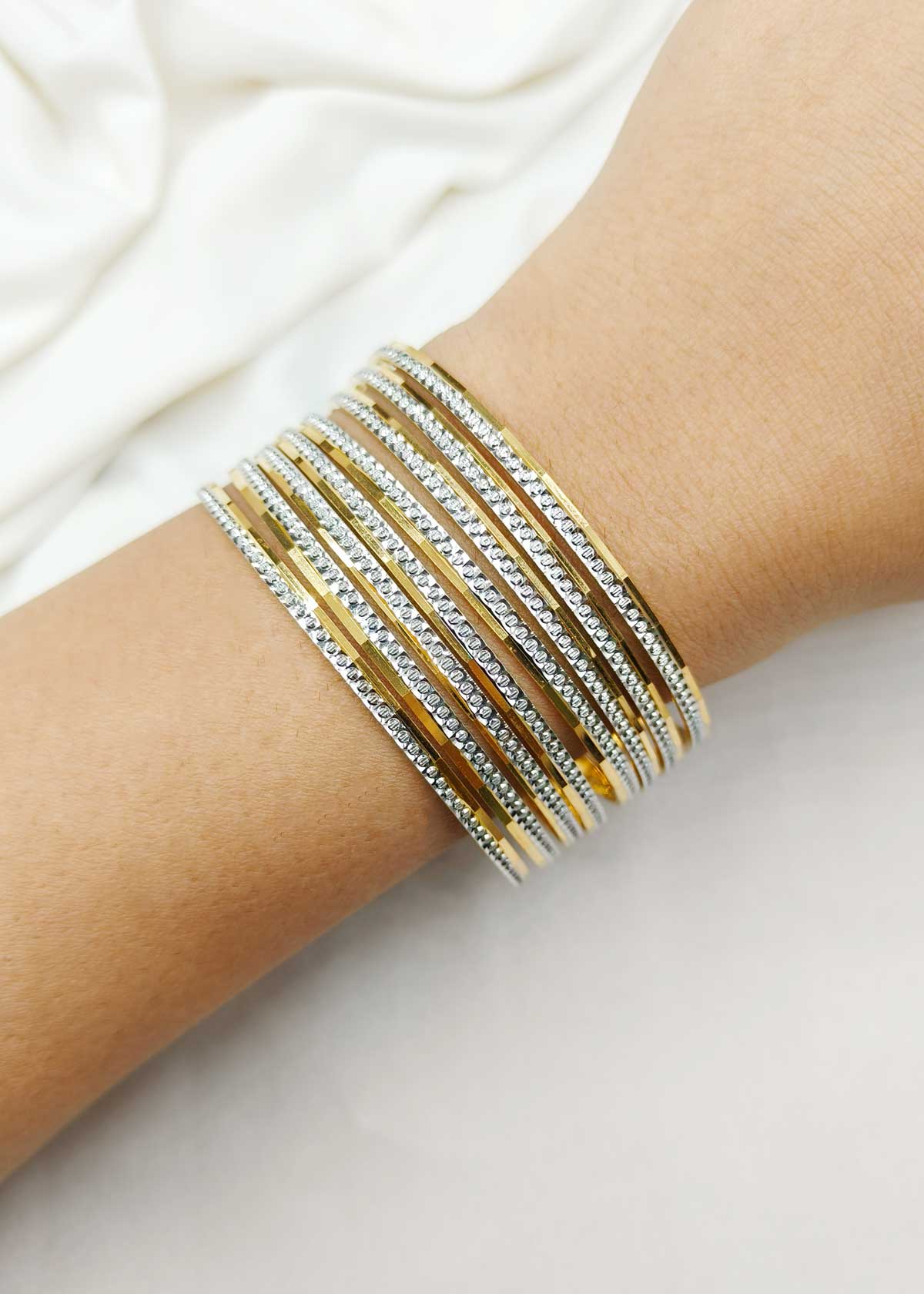 Modern Stacked 1 Gram Dual Tone Fixed Bangles (8Pcs)
