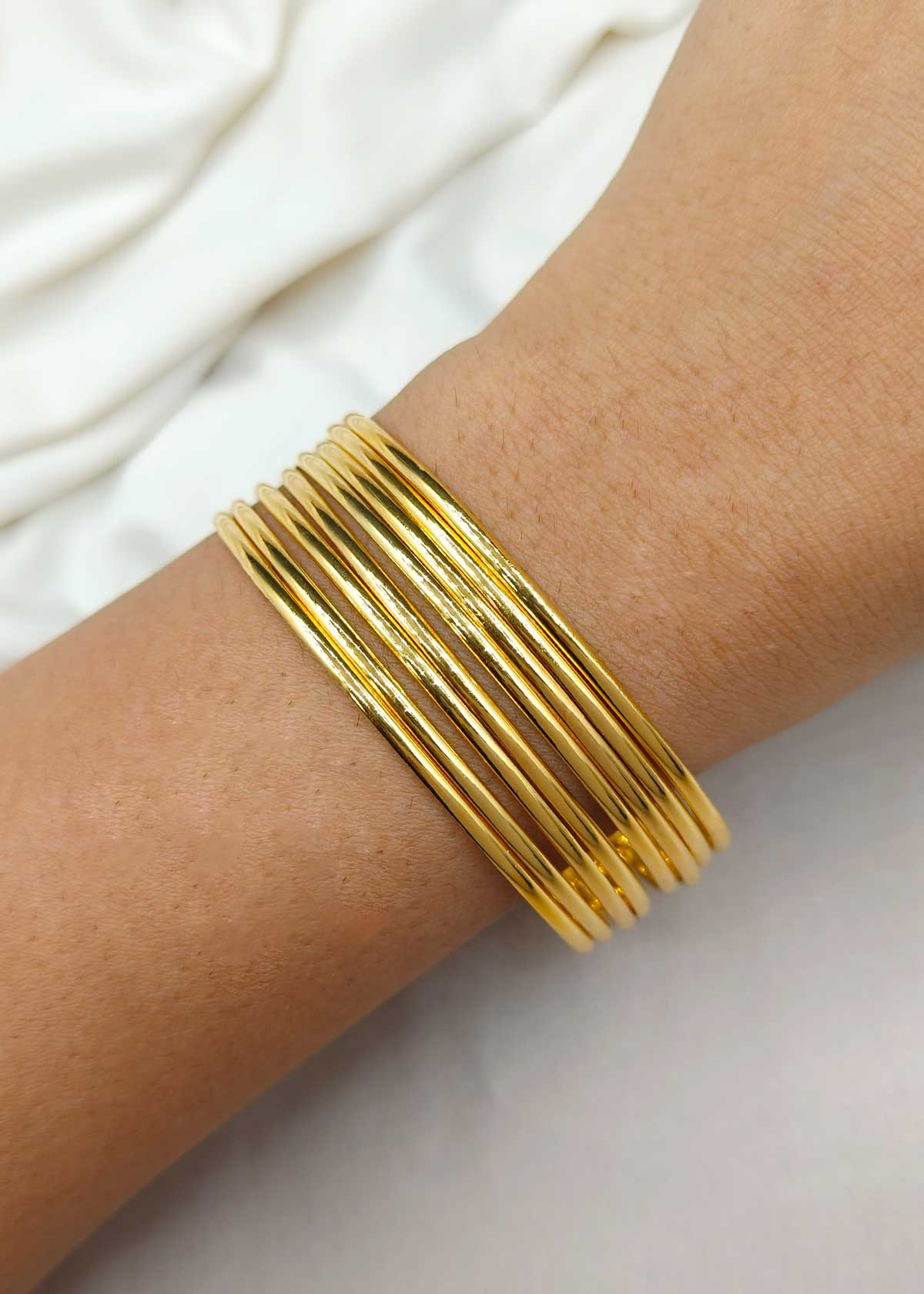 1 Gram Gold Plated Classic High Polish Slim Fixed Bangles (8Pcs)