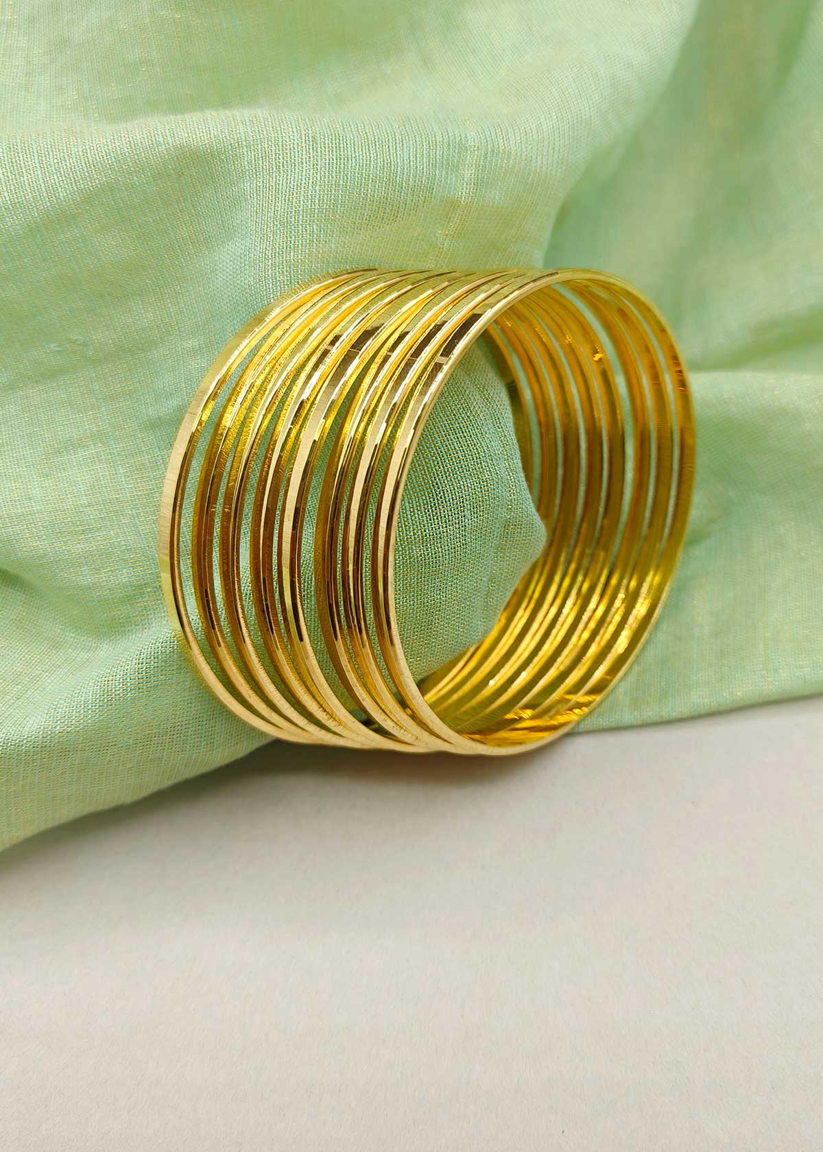 1 Gram Gold Plated Classic High Polish Slim Fixed Bangles (8Pcs)