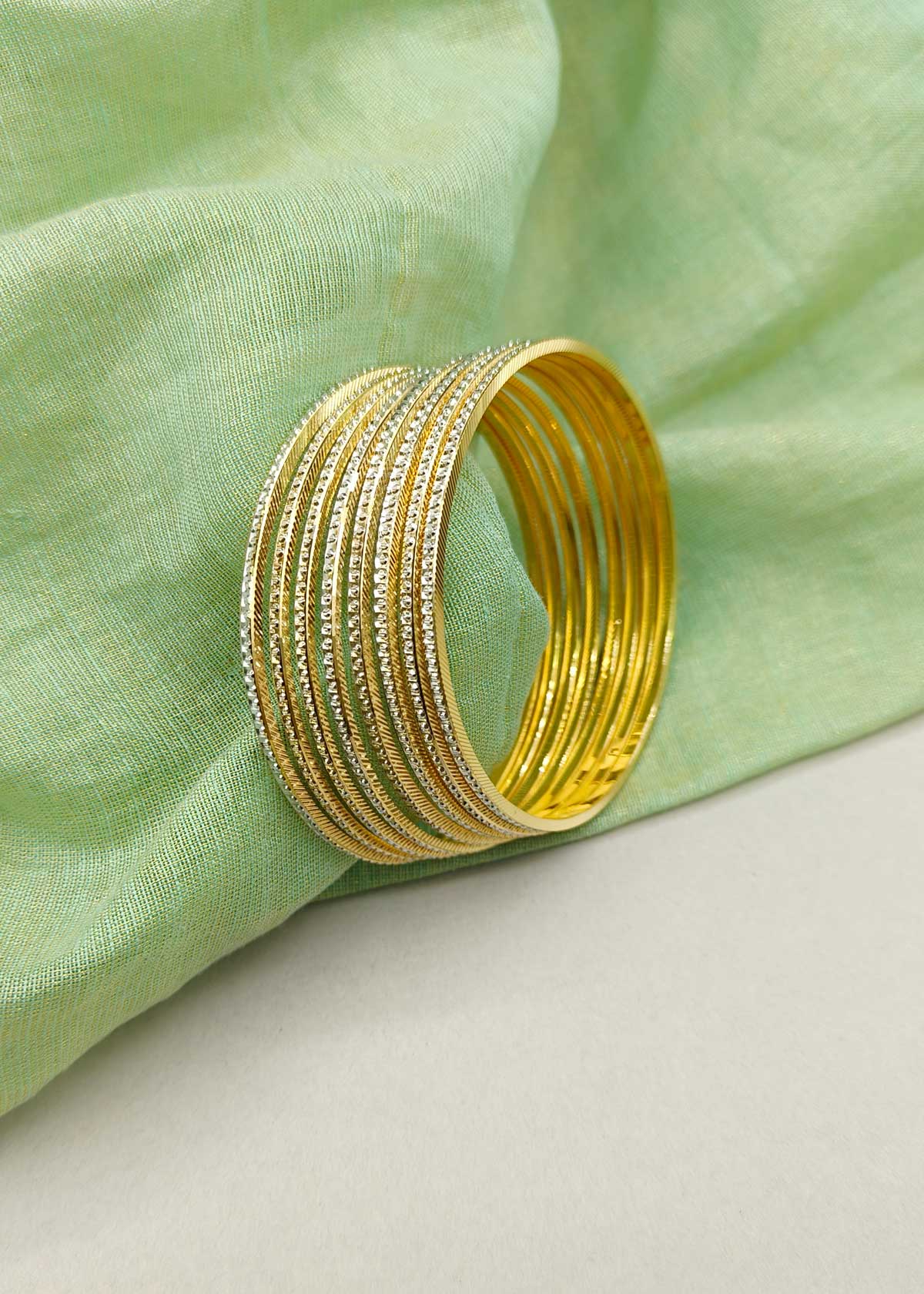 Dazzling 1 Gram Dual Tone Diamond Cut Fixed Bangles (8Pcs)