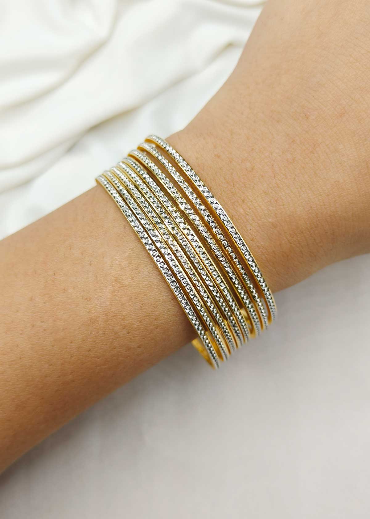 Dazzling 1 Gram Dual Tone Diamond Cut Fixed Bangles (8Pcs)