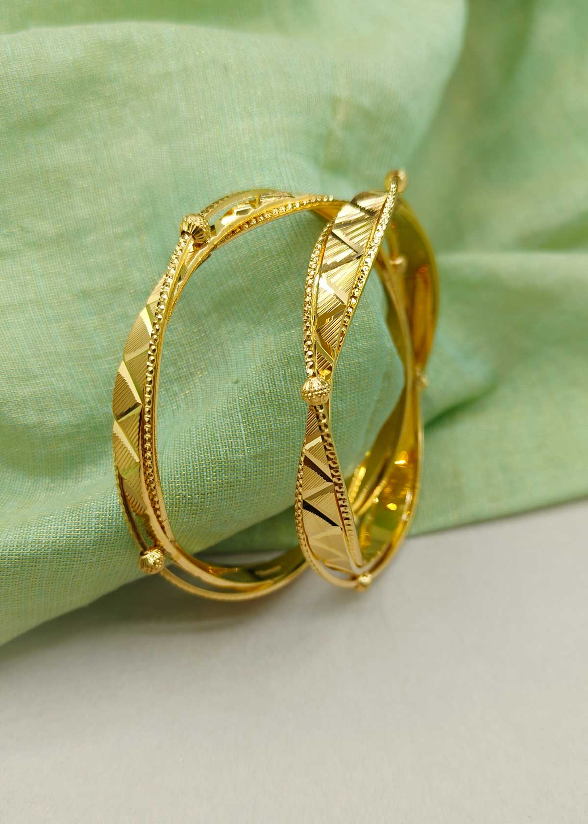 1 Gram Gold Plated Geometric Diamond Cut Fixed Bangles (2Pcs)