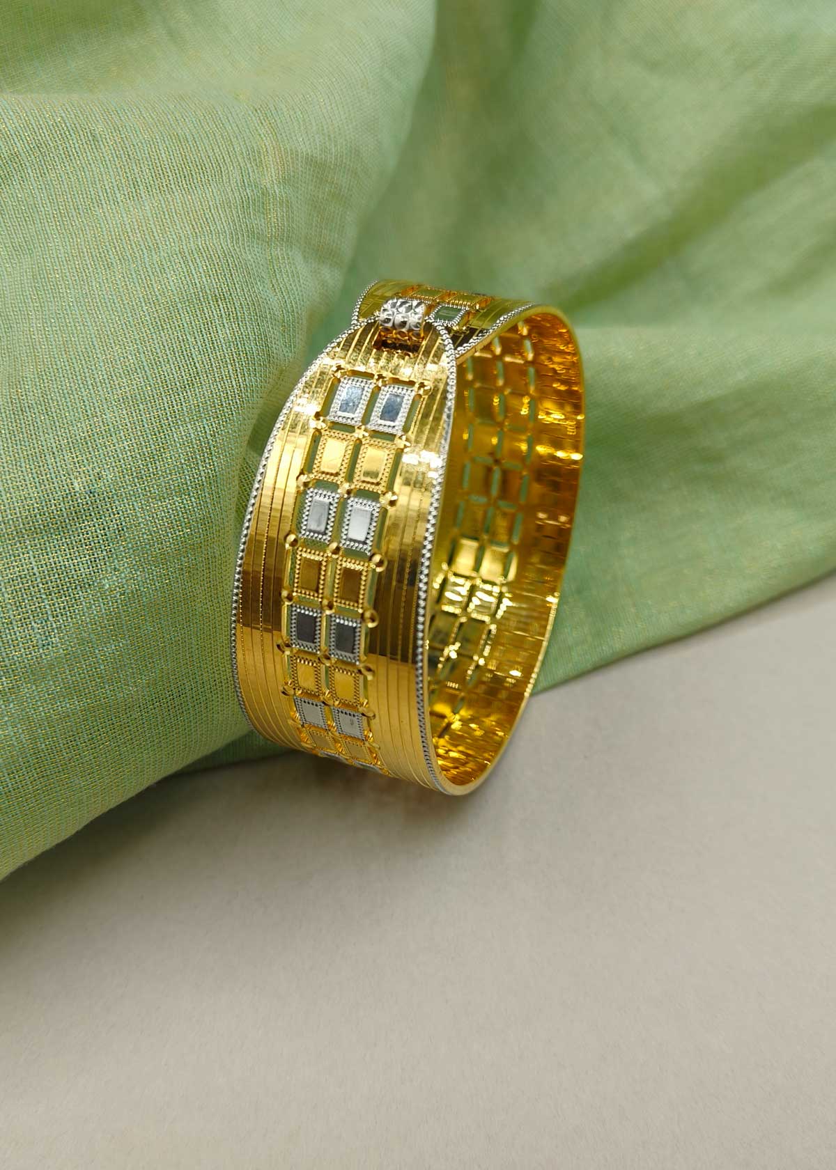 Royal Geometric Block 1 Gram Gold And Silver Plated Openable Kada Bangle (Single)