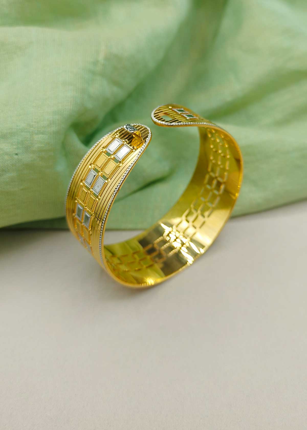 Royal Geometric Block 1 Gram Gold And Silver Plated Openable Kada Bangle (Single)