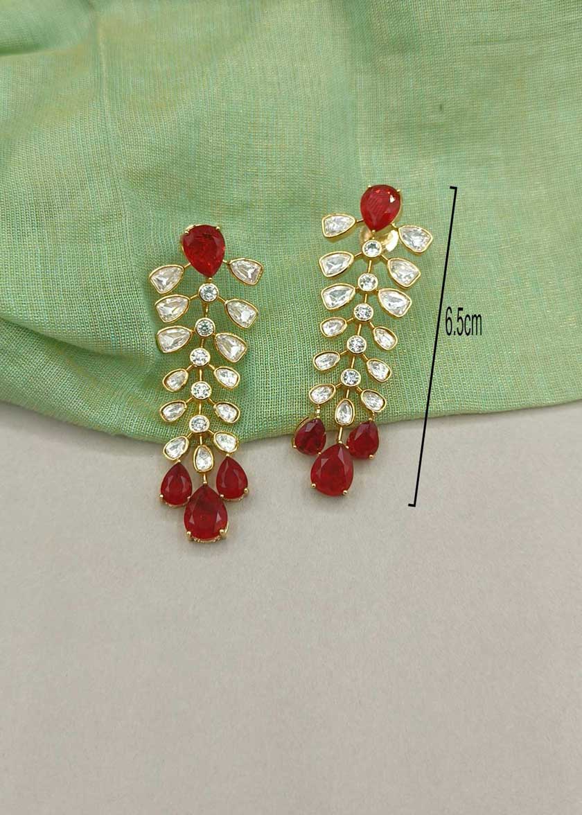 Traditional Kundan & Drop Shape Ruby Diamond Gold Plated Short Necklace Set