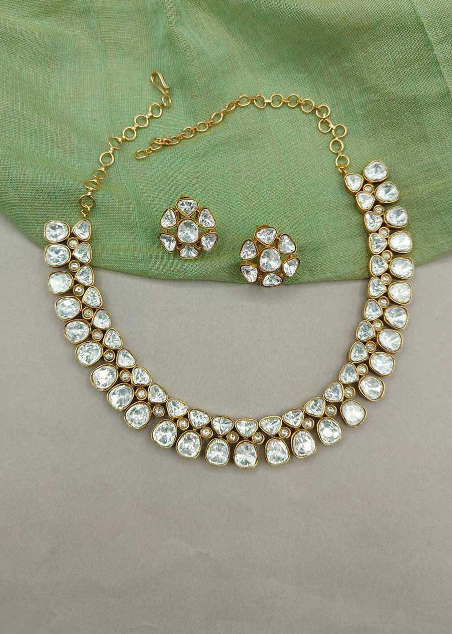 Heritage Inspired Matt Gold Plated Kundan Adjustable Short Necklace
