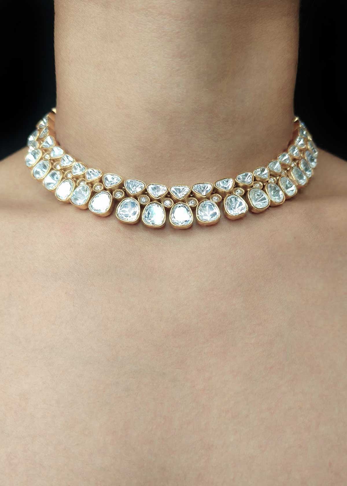 Heritage Inspired Matt Gold Plated Kundan Adjustable Short Necklace