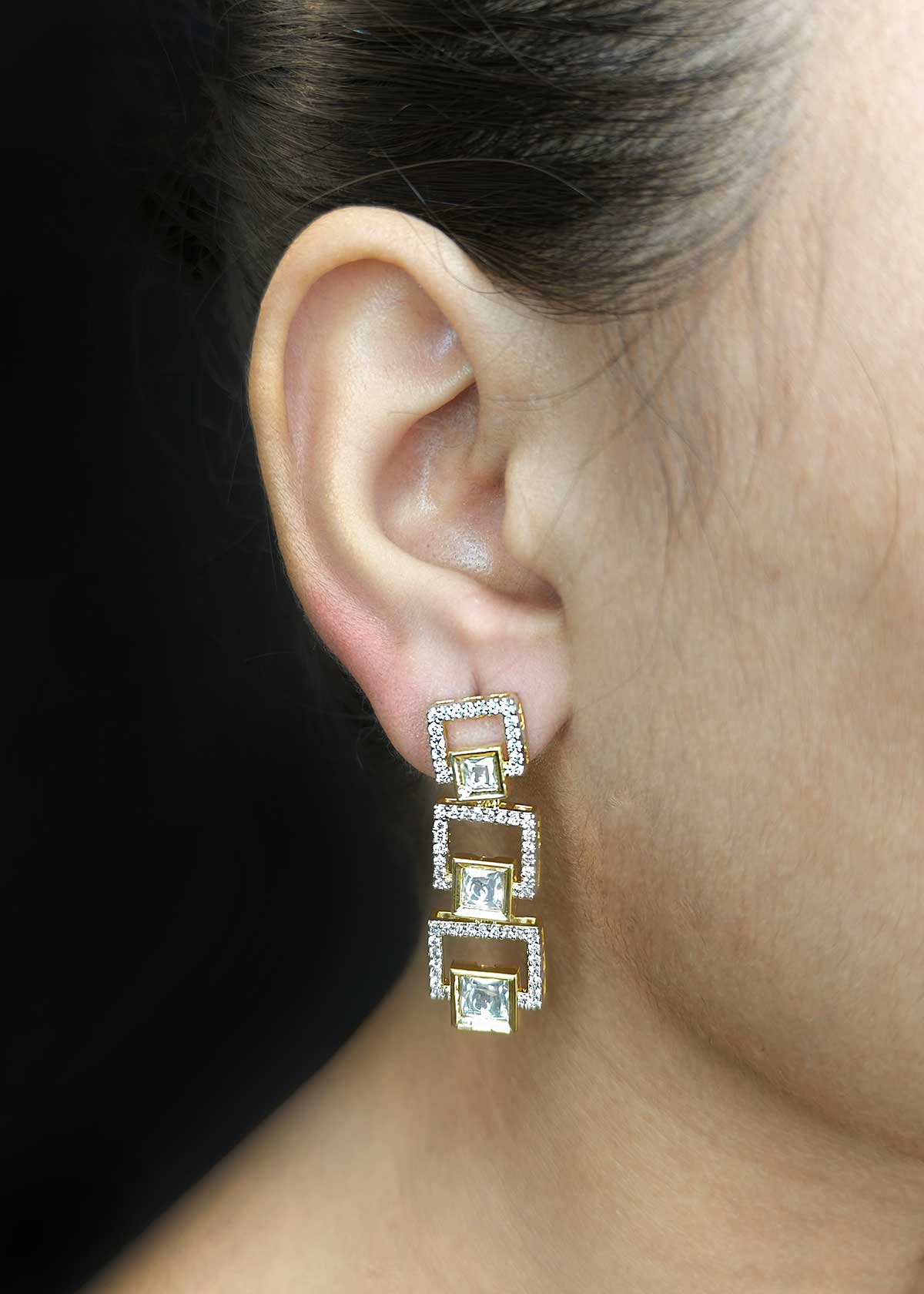 Geometric Square Kundan & Cubic Zircon Dual Tone Adjustable Short Necklace