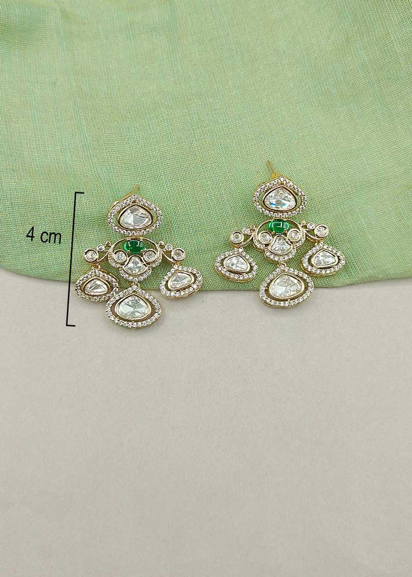 Vibrant Green Cubic Zircon And Kundan Fully Adjustable Short Necklace Set