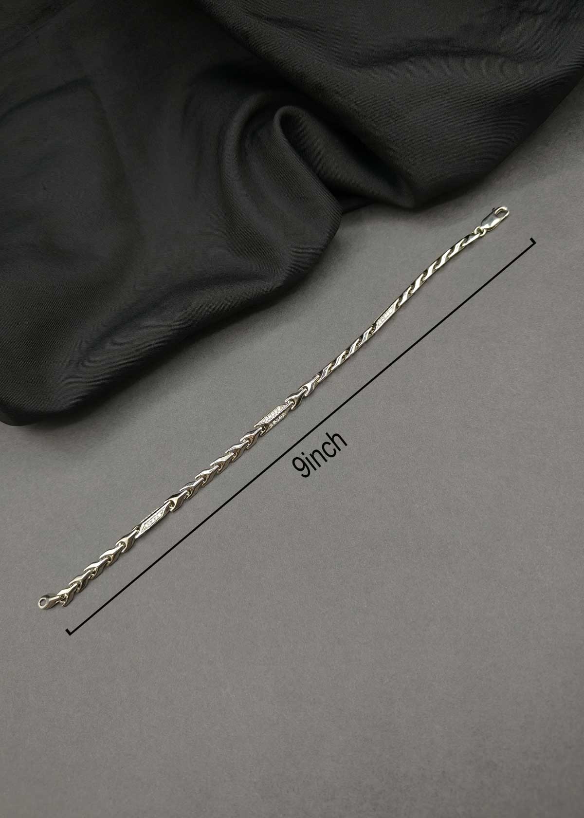 92.5 Sterling Silver Cubic Zircon Geometric Link Men's Loose Bracelet