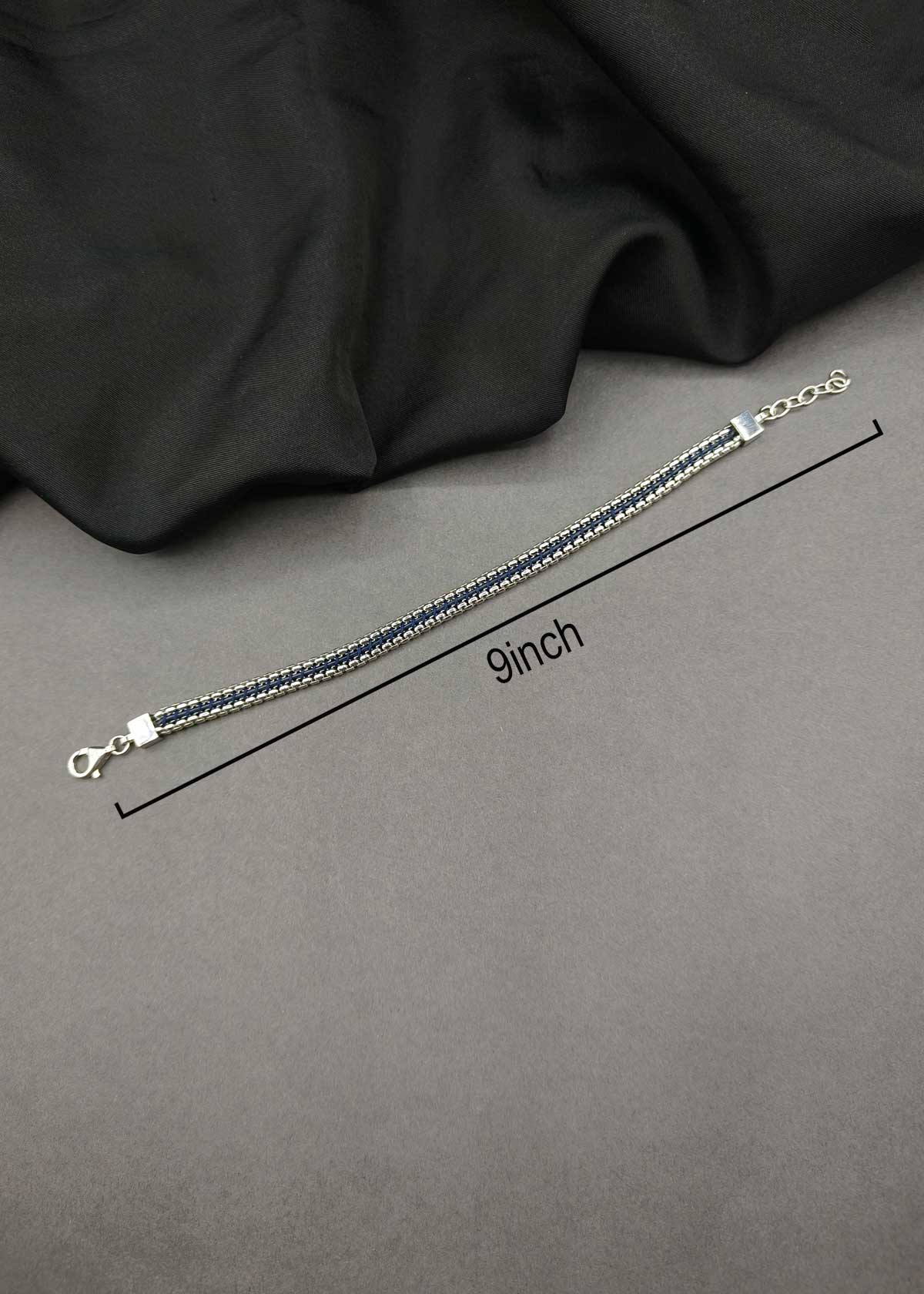 92.5 Sterling Silver Blue Woven Box Link Men's Loose Bracelet