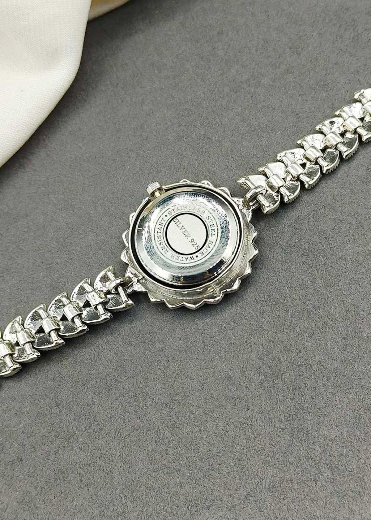 92.5 Sterling Silver Marcasite Round Floral Oxidized Women Watch