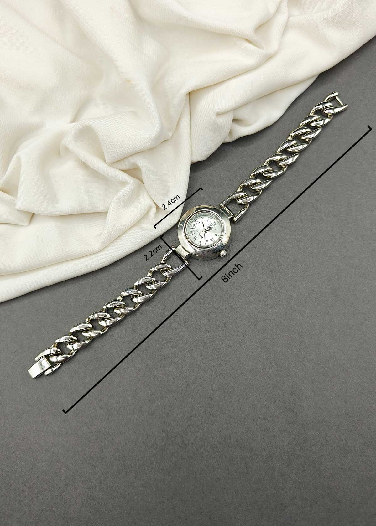92.5 Sterling Silver Cuban Link Chain Style Women's Watch