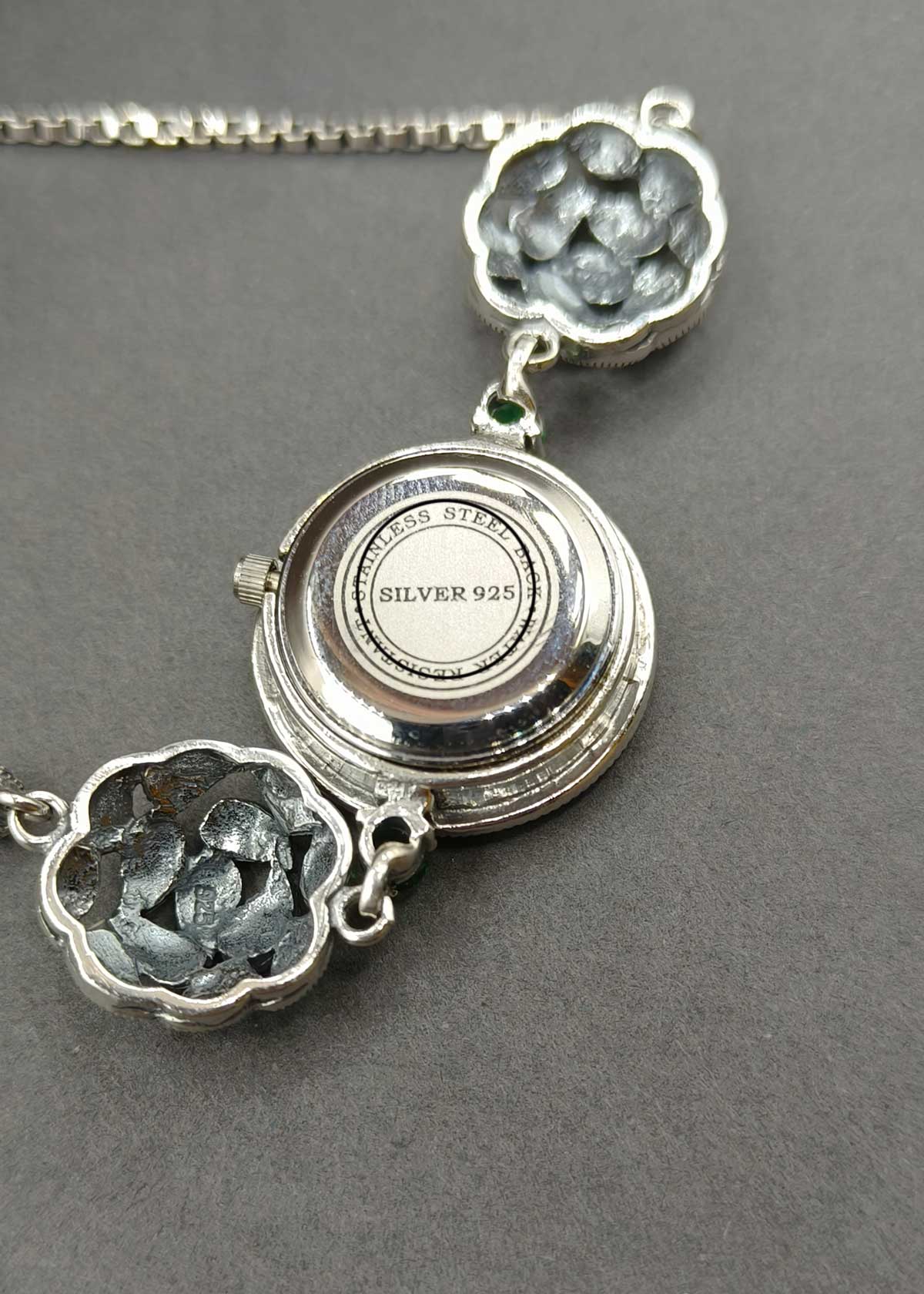 92.5 Sterling Silver Oxidized Marcasite & Amethyst Turtle Motif Adjustable Slider Watch