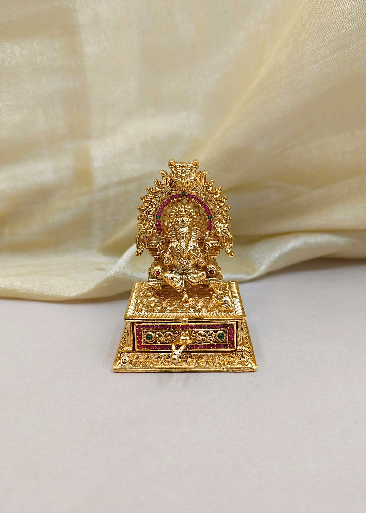 Antique Gold Plated Divine Ganesha Kumkum Box / Sindoor Box