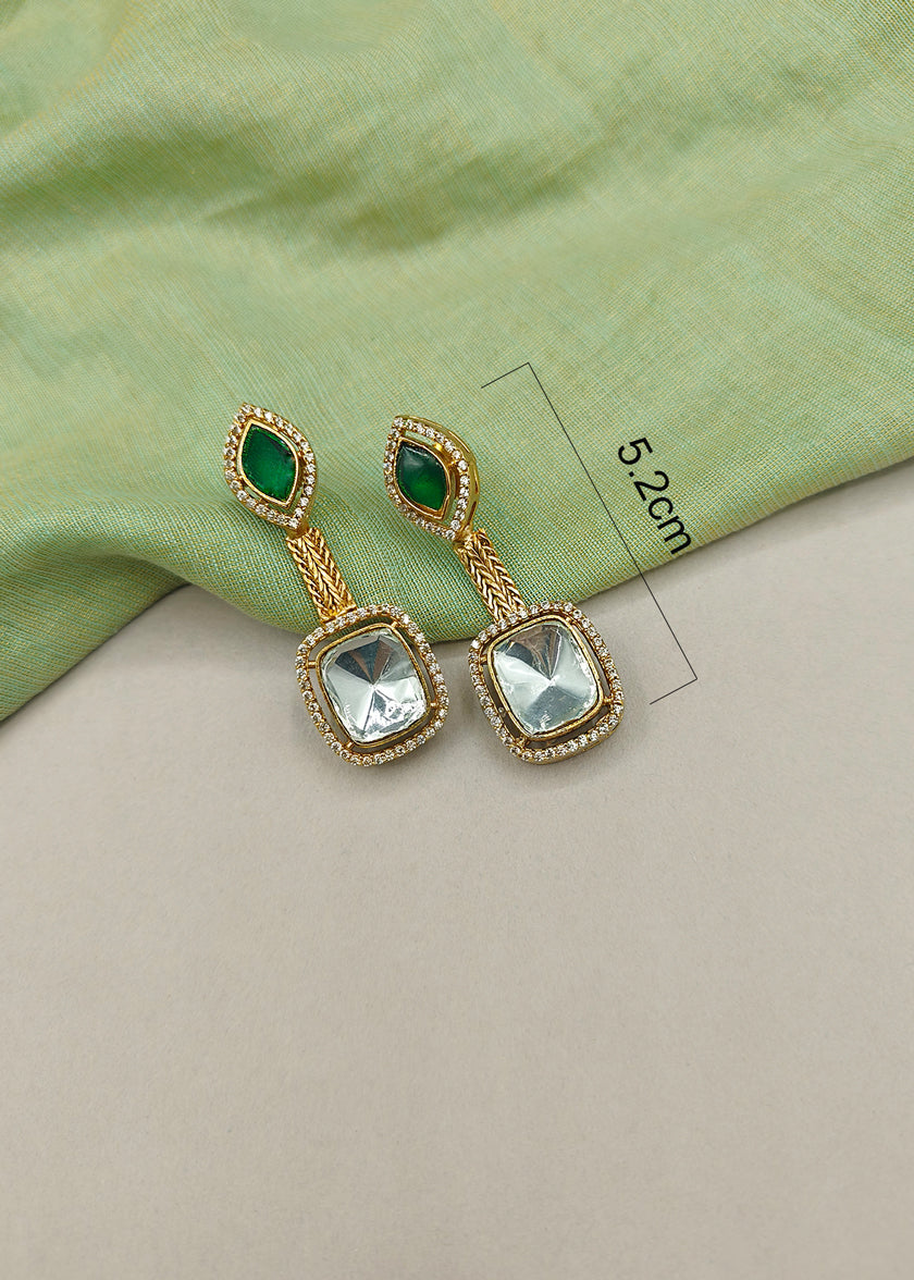 Matt Gold Plated Peacock Motif Cubic Zircon, Kundan Short Necklace Set