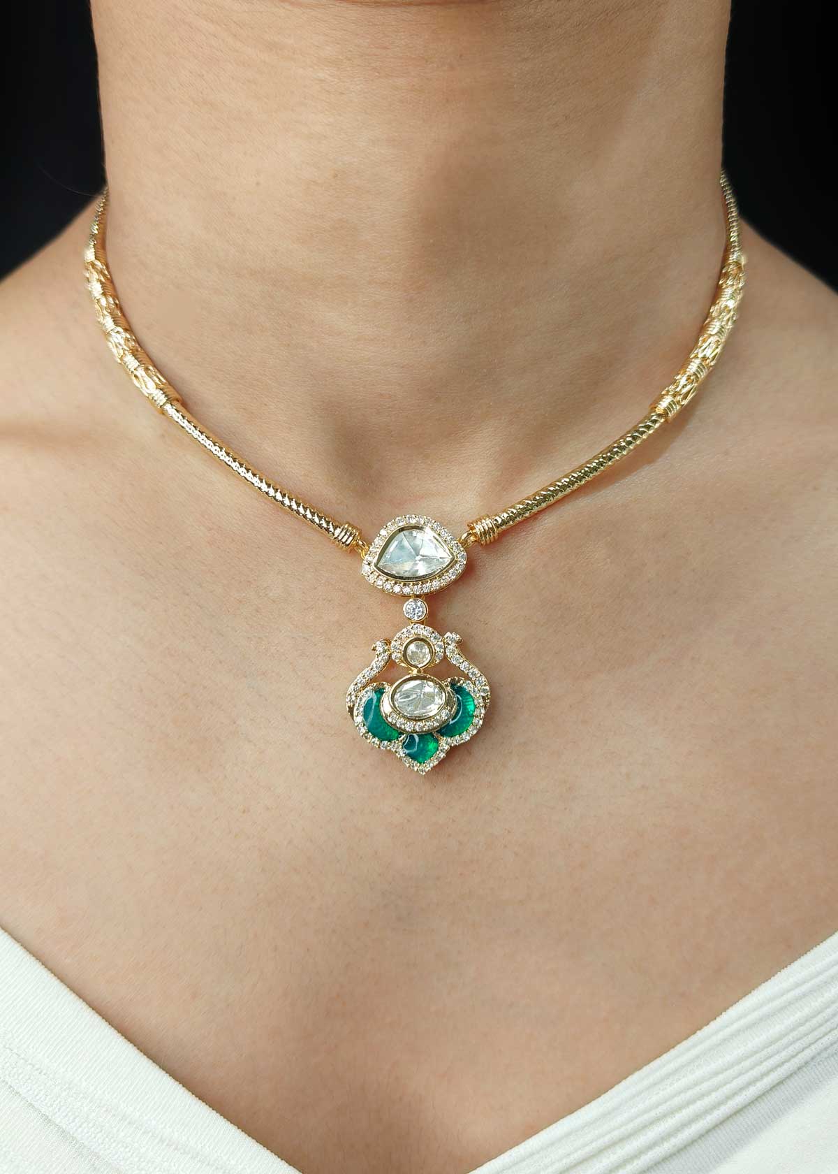 Contemporary Ethnic Gold Plated Kundan & Cubic Zircon Adjustable Short Necklace Set