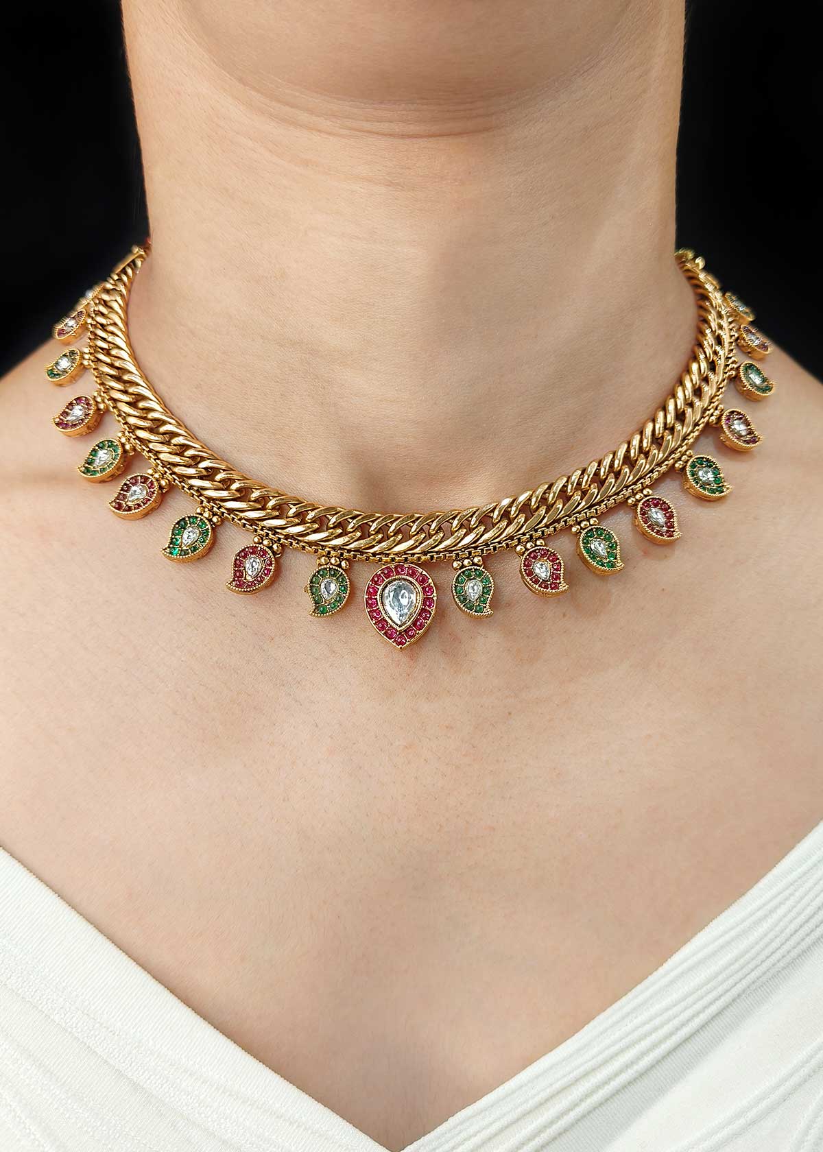 Antique Gold Plated Kundan Braided Chain Design Fully Adjustable Necklace Set