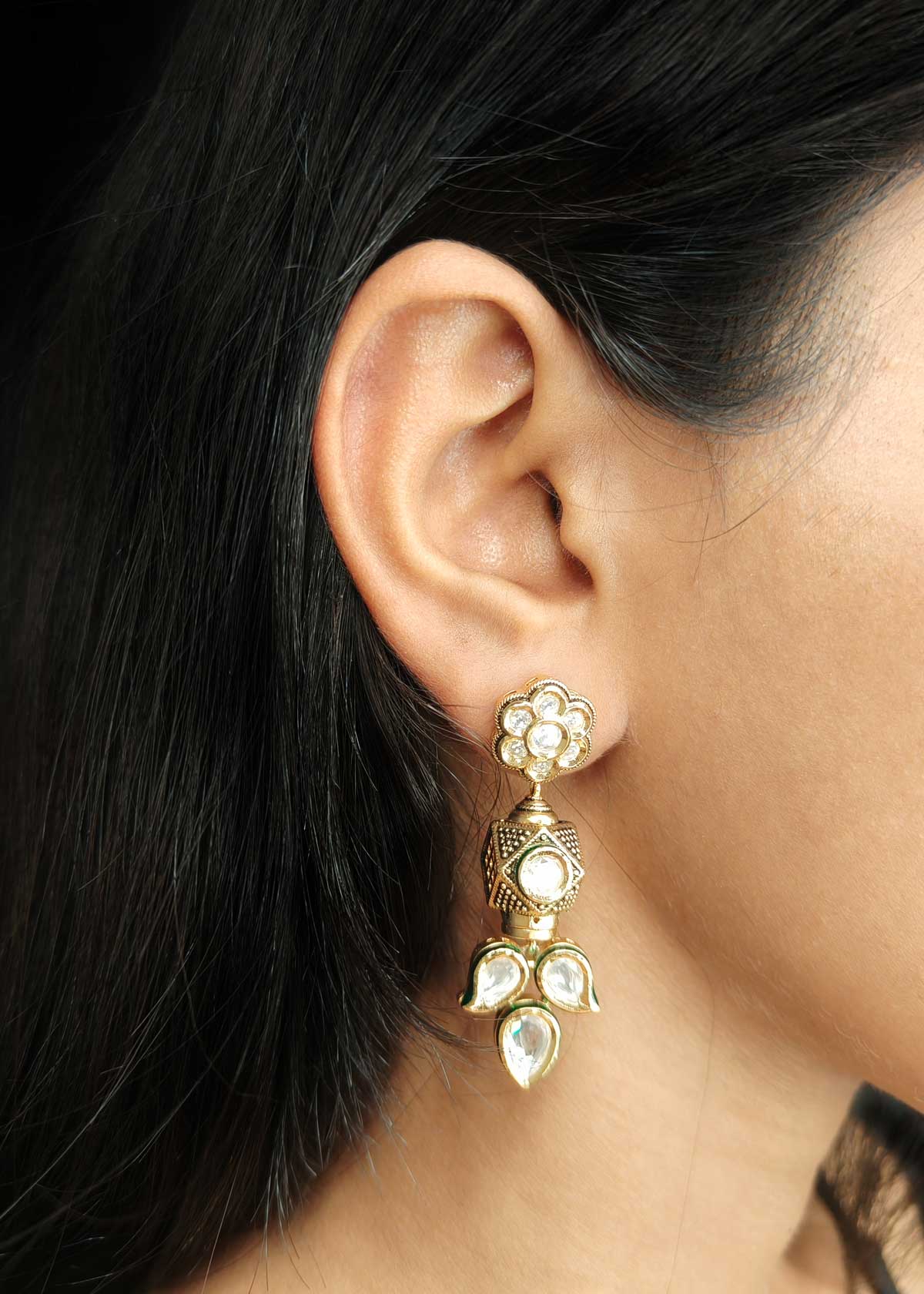 Handcrafted Matt Gold Plated Kundan And Cubic Zircon Engraved Choker Style Short Necklace Set