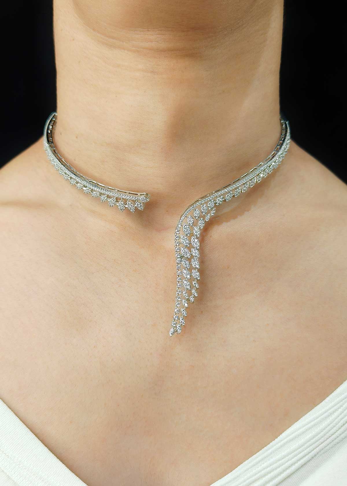 Elegant Dual Tone Cubic Zircon Stiff Hasli Necklace Set