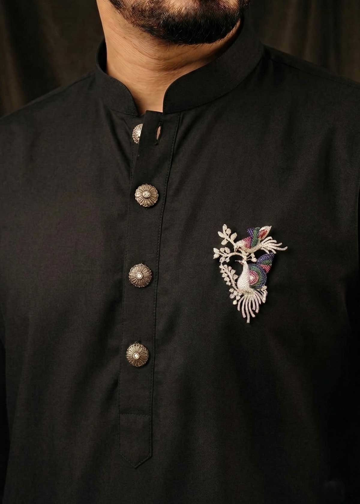 Multicolor Cubic Zircon Dual Peacock Design Silver Plated Brooch / Lapel Pin For Men