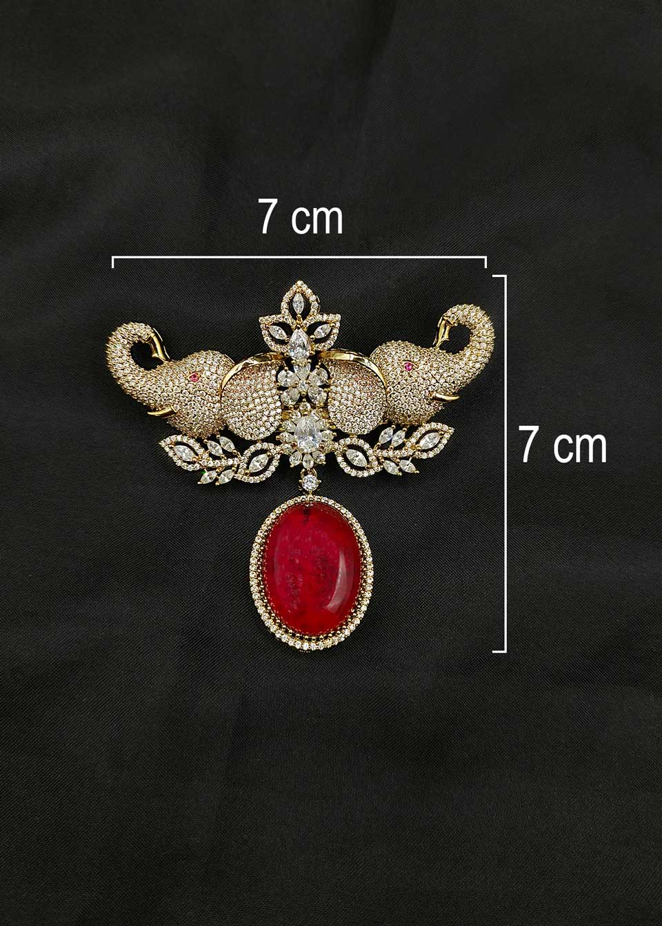 Regal Double Elephant Motif Pink Cubic Zircon And Marquise Antique Gold Brooch / Lapel Pin For Men