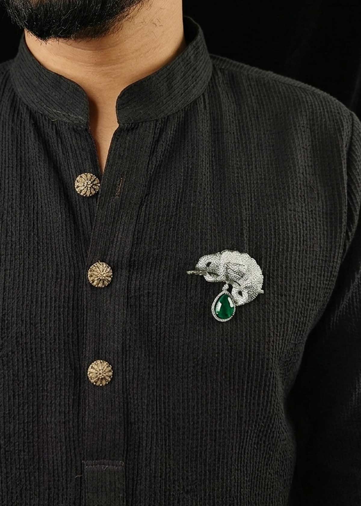 Silver Plated Chameleon Motif Emerald & Cubic Zircon Men’s Brooch / Lapel Pin