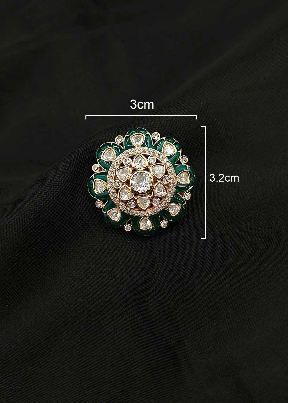 Floral Design Cubic Zircon And Kundan Gold Plated Men’s Brooch / Lapel Pin