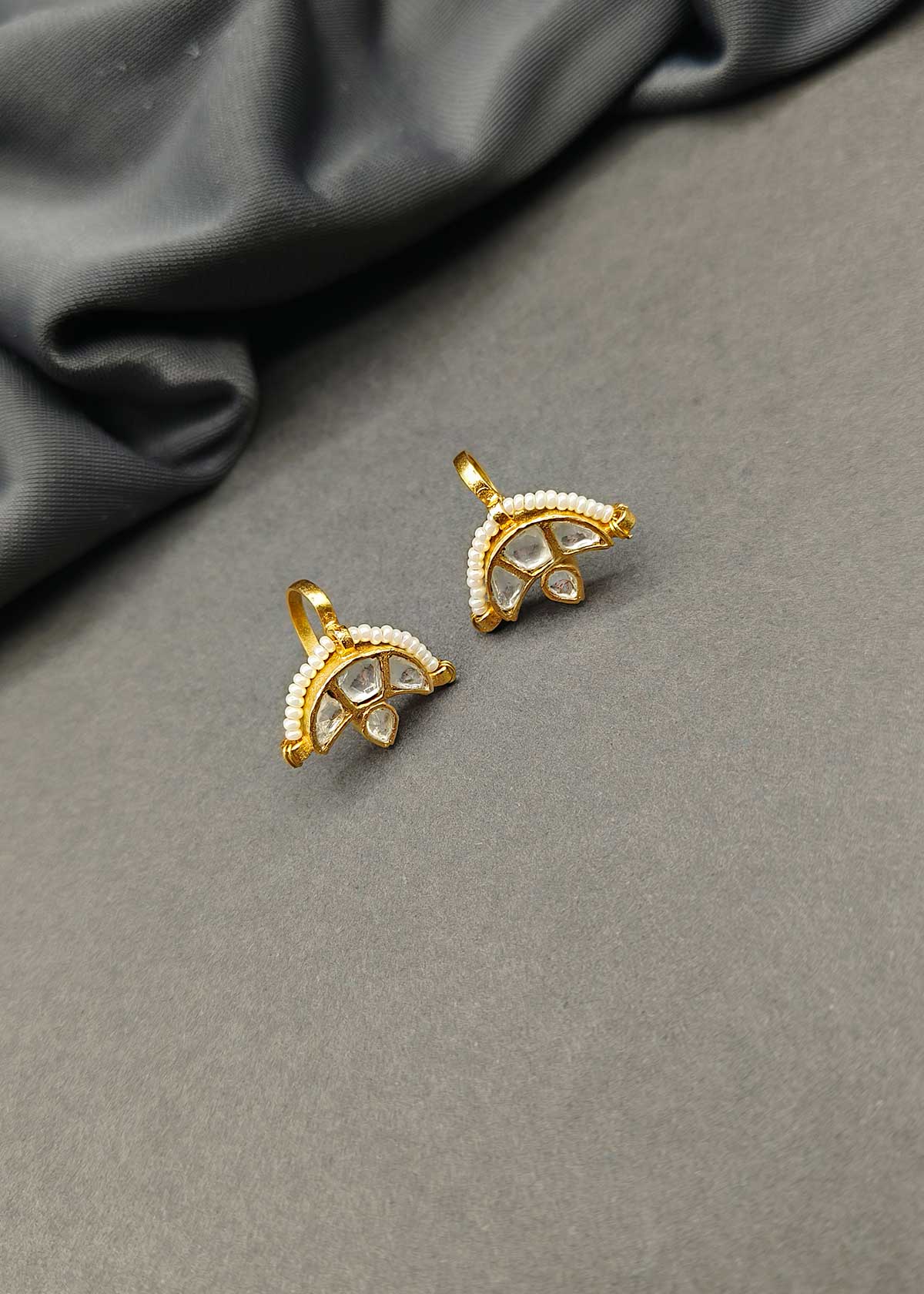 Regal Antique Gold Kundan & Pearl Meenakari Ear Cuff For Women