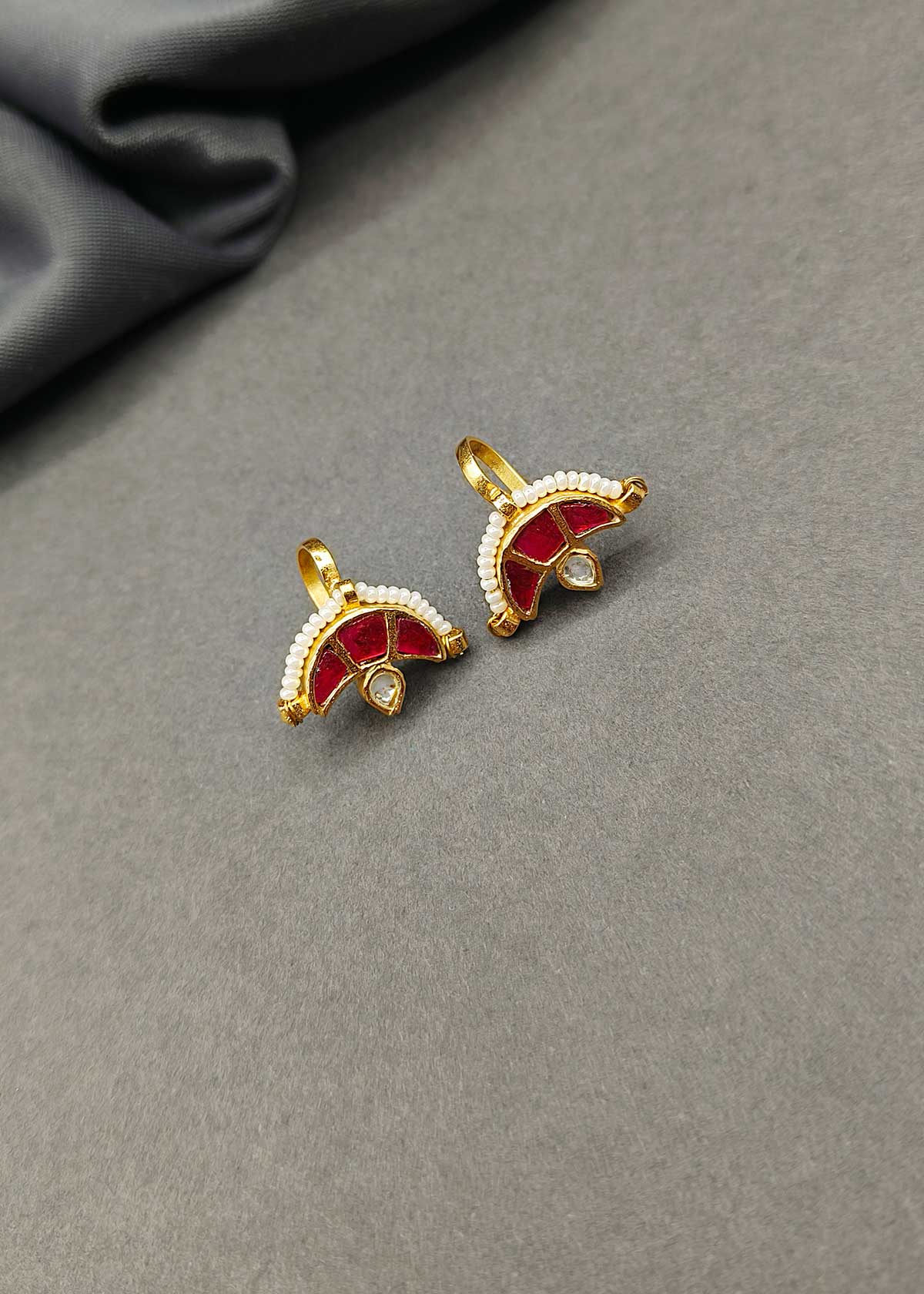 Regal Antique Gold Kundan & Pearl Meenakari Ear Cuff For Women