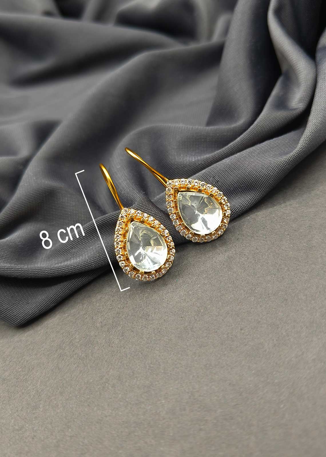 Gold Plated Teardrop Kundan & Cubic Zircon Hook Earrings