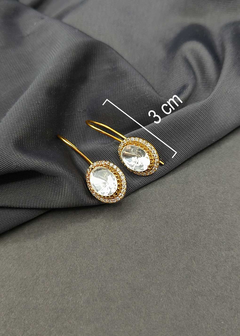 Elegant Oval Cut Gold Plated Kundan & Cubic Zircon Hook Earrings