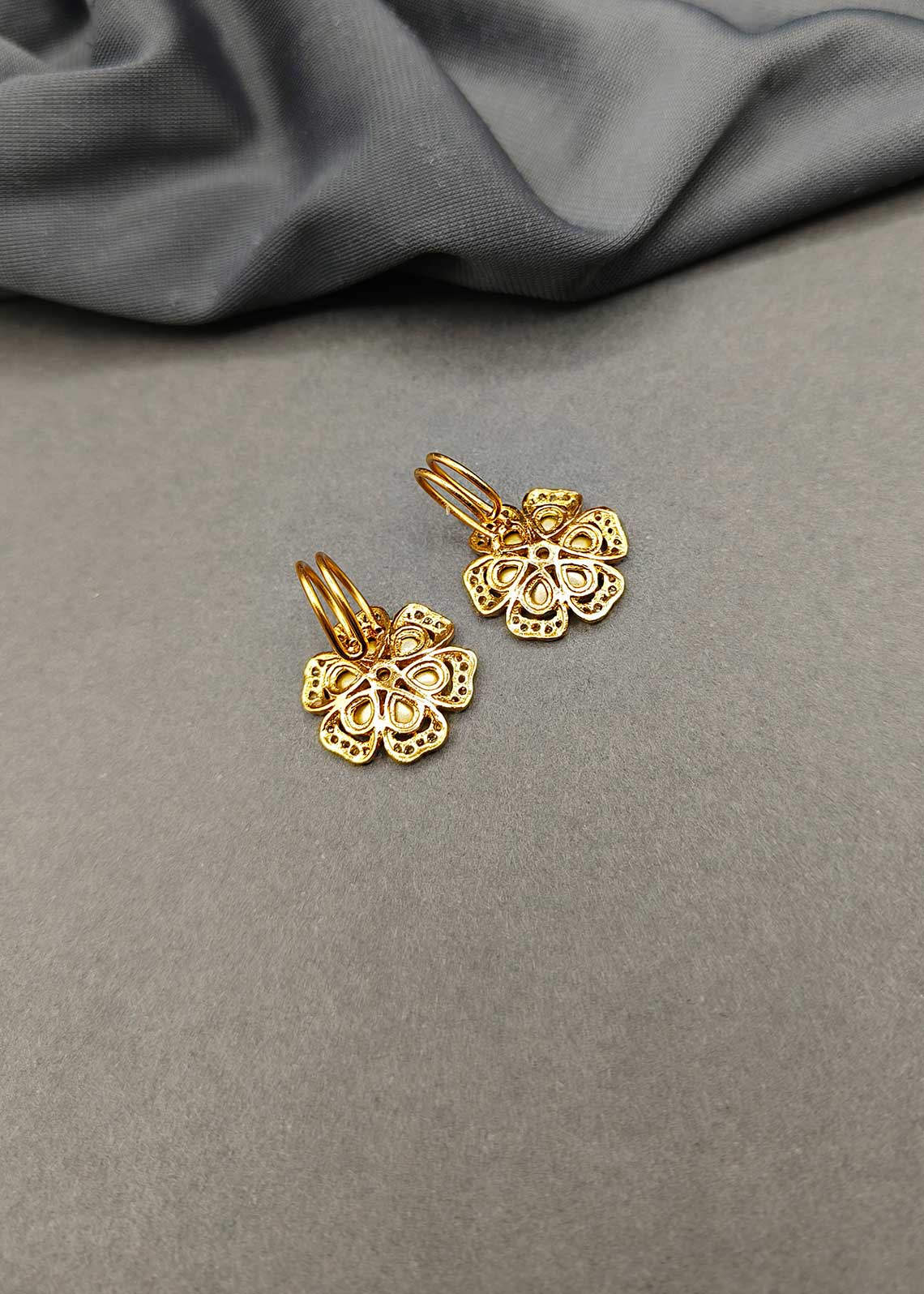 Floral Motif Gold Plated Kundan Ear Cuffs With Shimmering Cubic Zircon