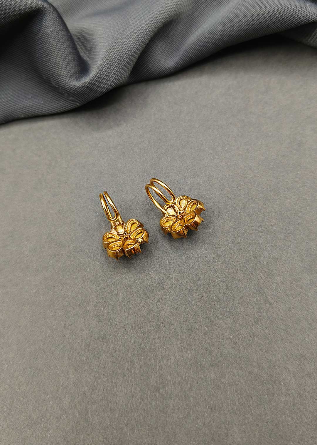 Classic Gold Plated Seven Petal Kundan Floral Ear Cuff / Bugadi Earrings