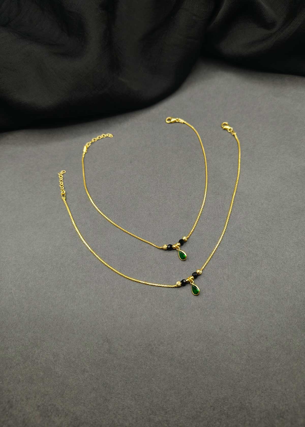 92.5 Sterling Silver Gold Plated Teardrop Adjustable Payal / Anklet For Women