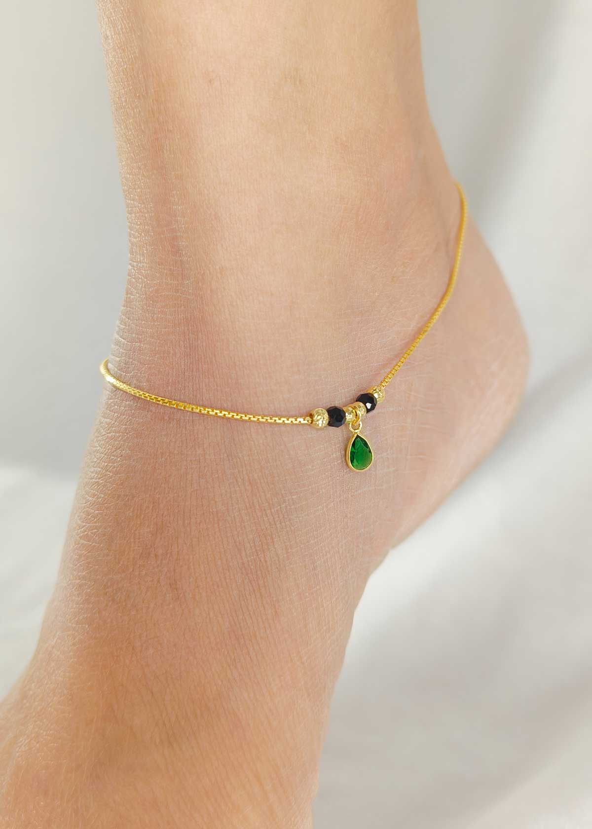92.5 Sterling Silver Gold Plated Teardrop Adjustable Payal / Anklet For Women
