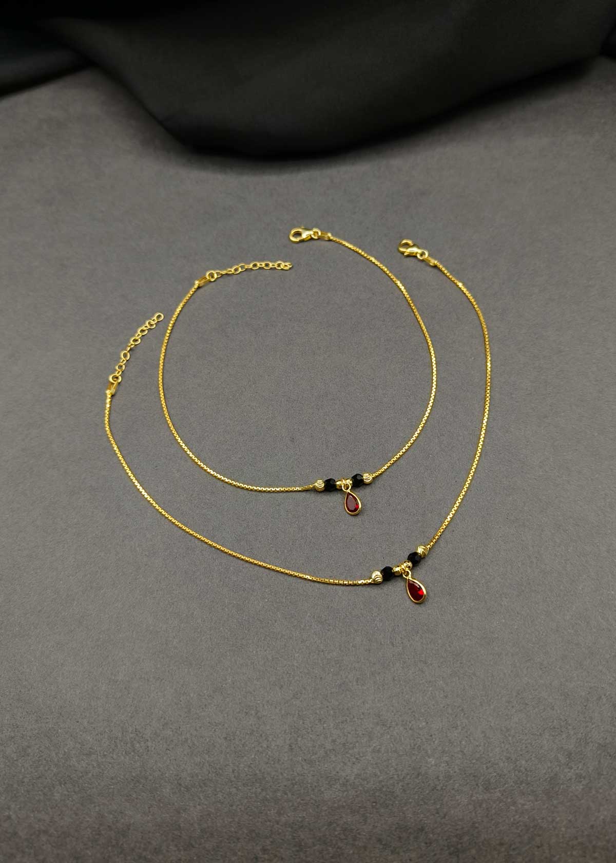 92.5 Sterling Silver Gold Plated Teardrop Adjustable Payal / Anklet For Women