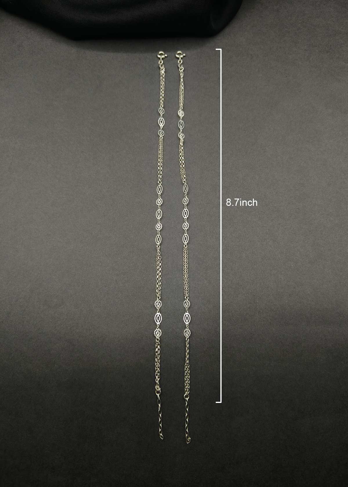 92.5 Sterling Silver Dual Chain Oval & Circular Link Adjustable Payal / Anklet For Women
