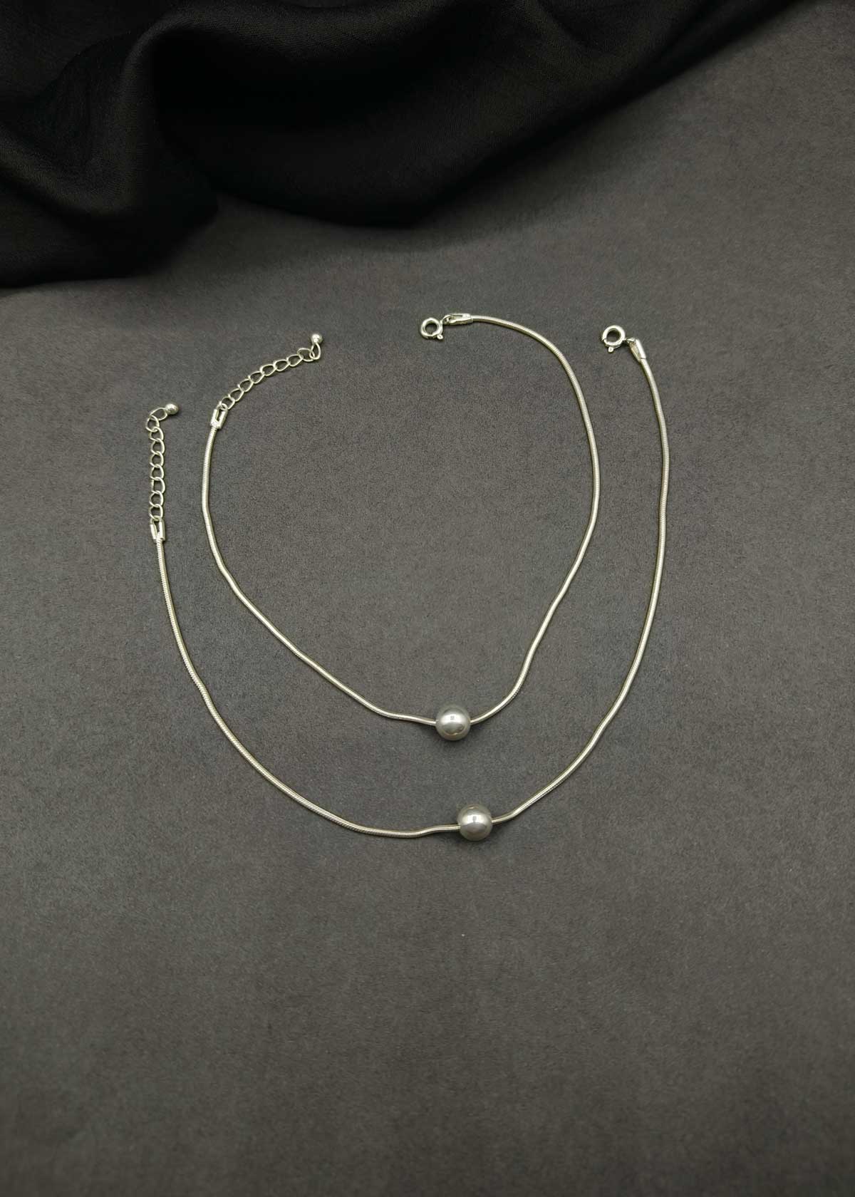 92.5 Sterling Silver Snake Chain Adjustable Payal / Anklet For Women With Single High Polish Bead