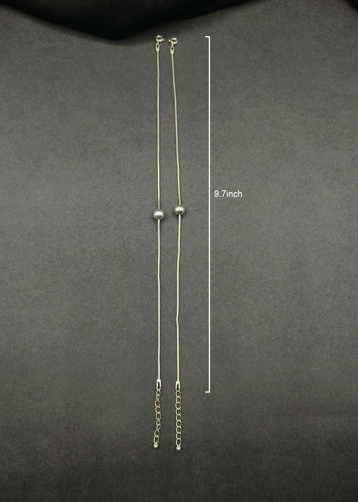 92.5 Sterling Silver Snake Chain Adjustable Payal / Anklet For Women With Single High Polish Bead