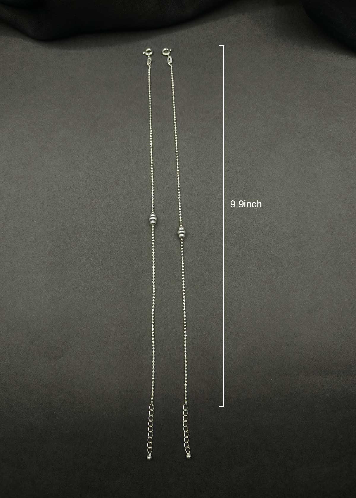 92.5 Sterling Silver Bead Link Chain Adjustable Payal / Anklet With Triple Bead Focal Point