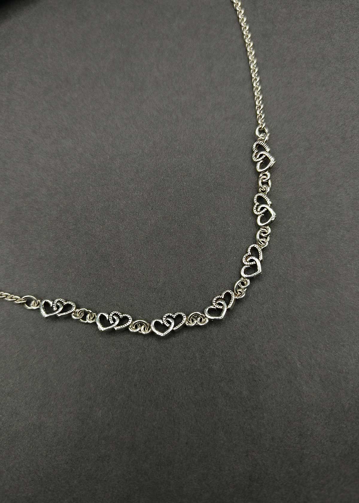 92.5 Sterling Silver Interlocking Heart Link Adjustable Payal / Anklet For Women