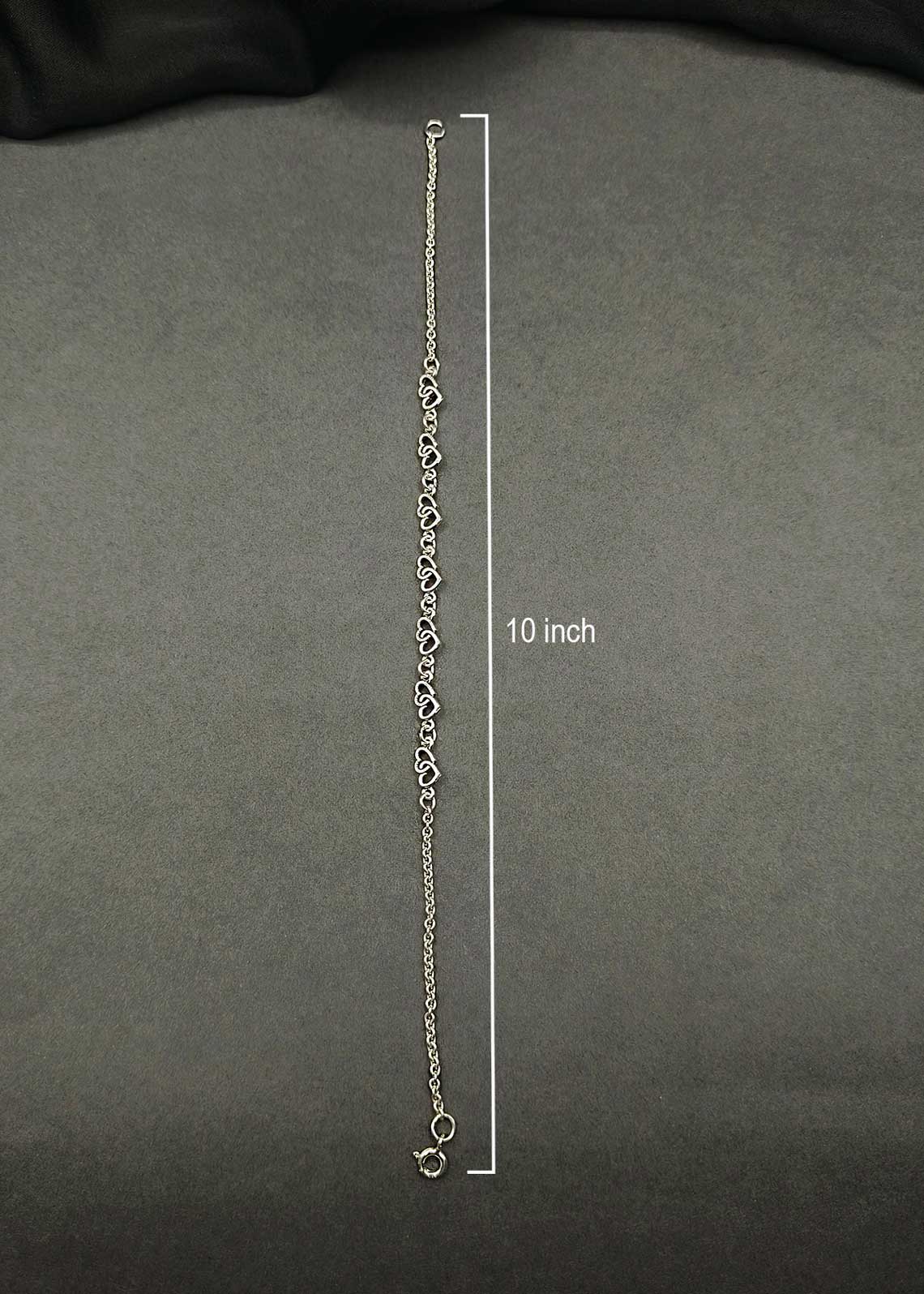 92.5 Sterling Silver Interlocking Heart Link Adjustable Payal / Anklet For Women