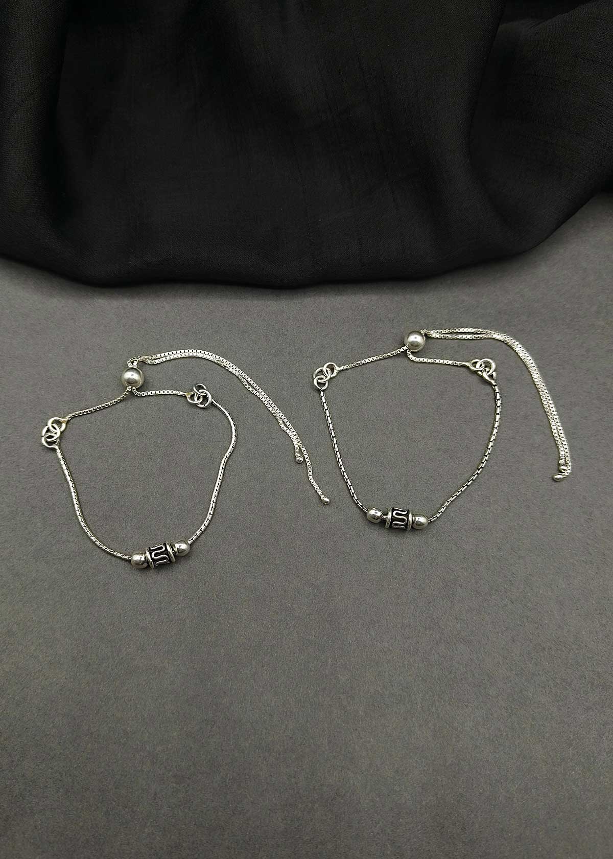 92.5 Sterling Silver Oxidized Adjustable Slider Payal / Anklet For Women