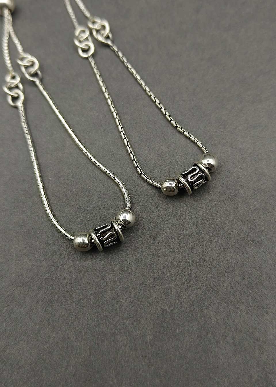 92.5 Sterling Silver Oxidized Adjustable Slider Payal / Anklet For Women