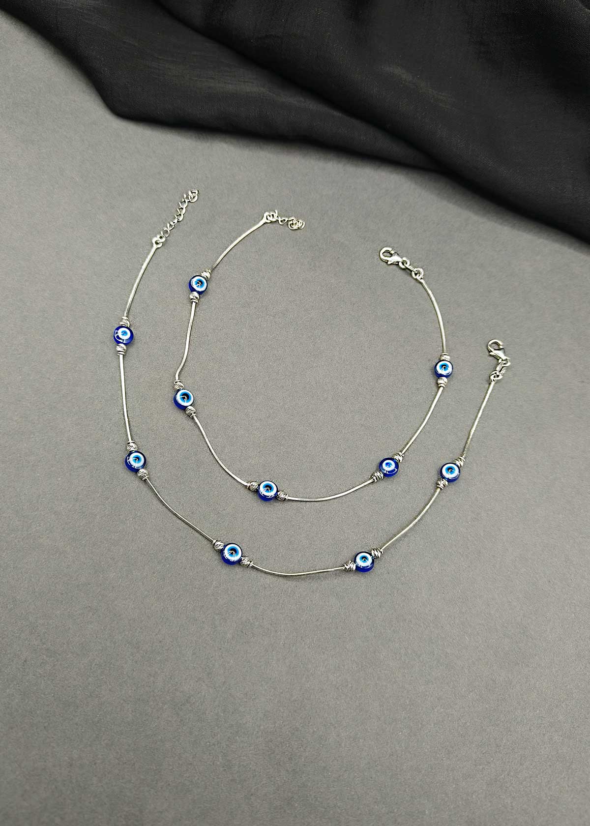 92.5 Sterling Silver Evil Eye Adjustable Payal / Anklet For Women
