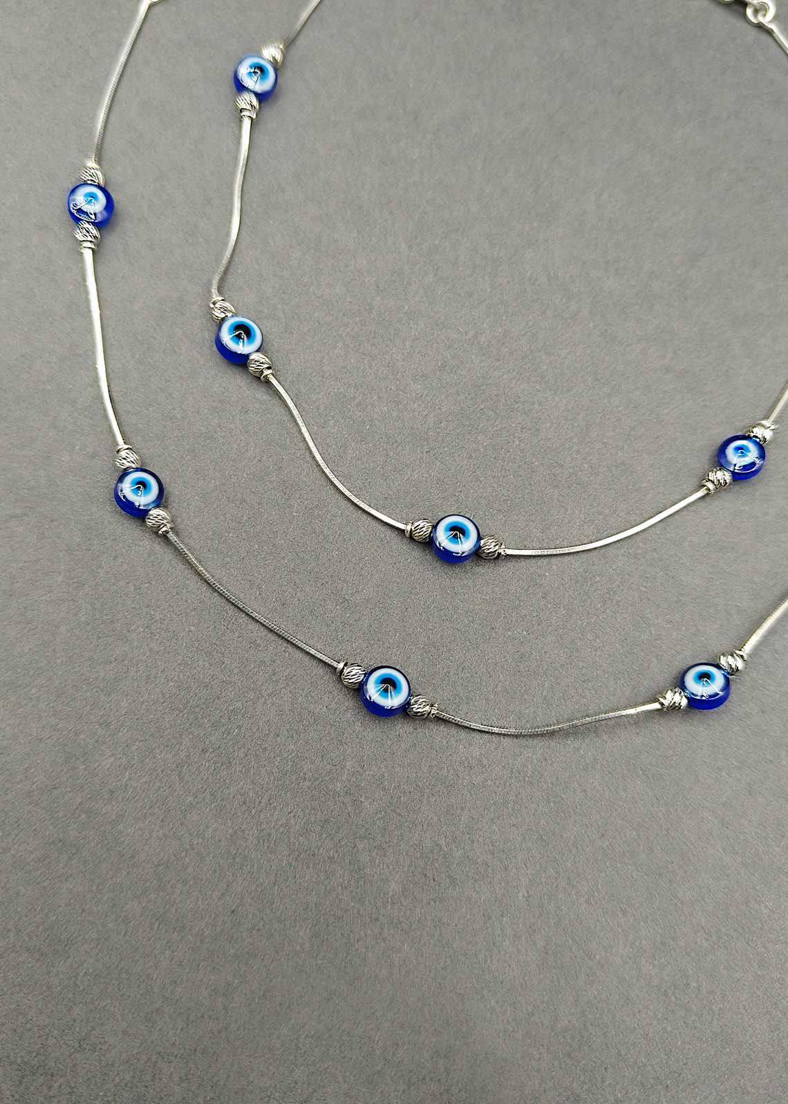 92.5 Sterling Silver Evil Eye Adjustable Payal / Anklet For Women