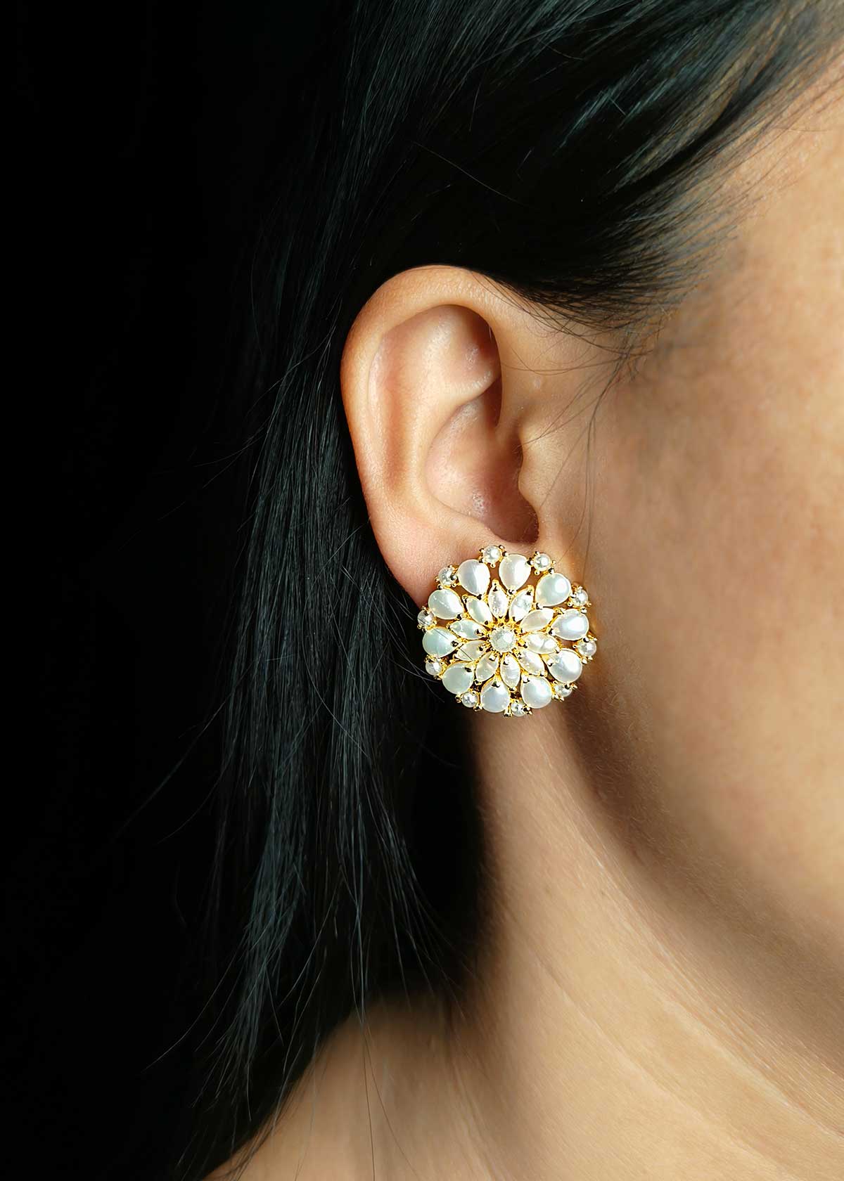 Royal Bloom Gold Plated Pearl Floral Stud Earrings