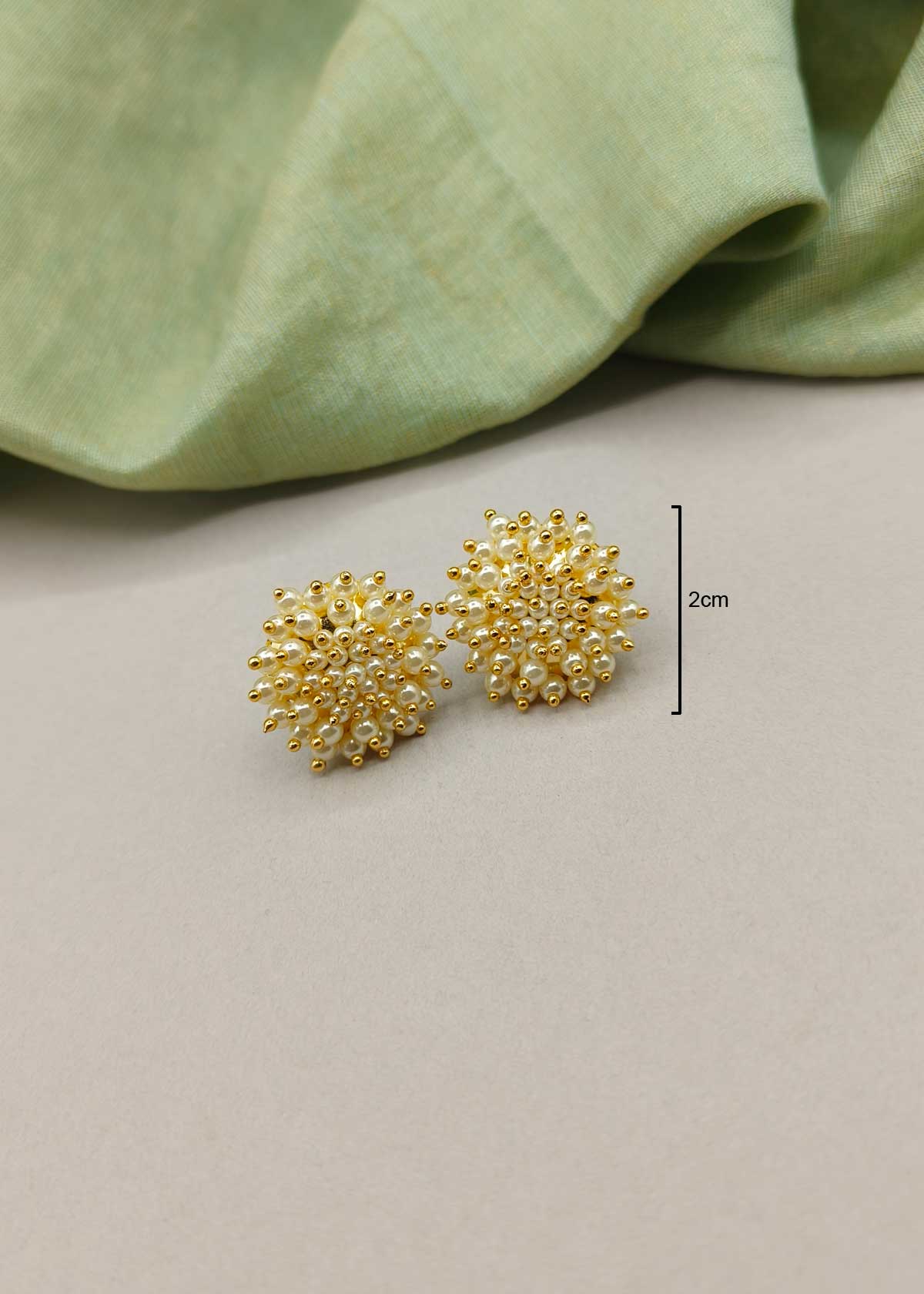 Beautiful Gold Plated Cluster Pearl Bouquet Stud Earrings